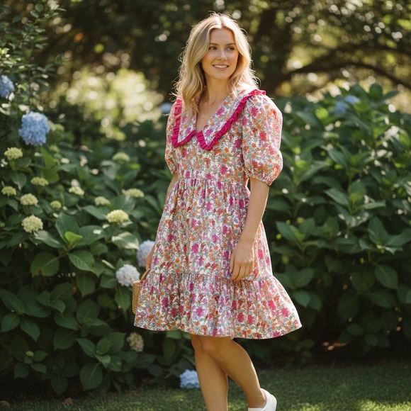 Molby The Label Dresses & Skirts - MOLBY THE LABEL Bertie Mini Dress Women UK6 US2 Floral Ruffle Collar Puff Sleeve